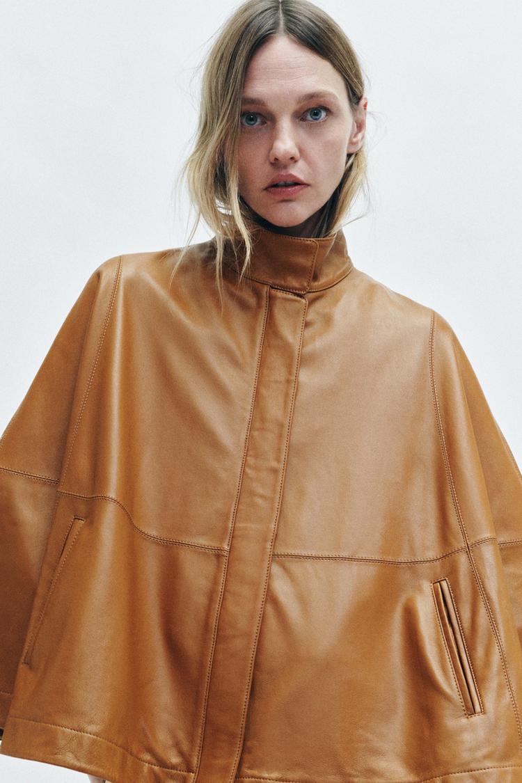 レザー ジップアップケープ - ゴールデンブラウン | ZARA Japan / 日本