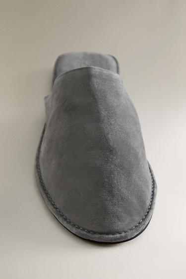LEATHER SLIPPERS WITH CASE - Grey by Zara - Image 4