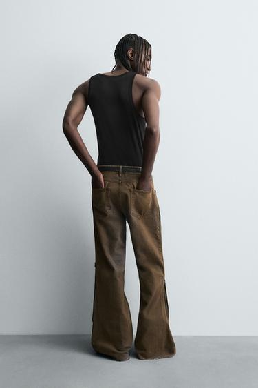 FLARE FIT JEANS WITH ZIPS - Brown by Zara - Image 2
