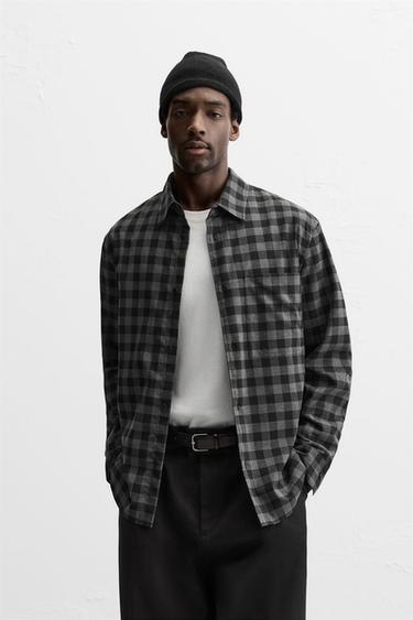 CAMISA FLUÍDA BOLSILLO - Gris de Zara