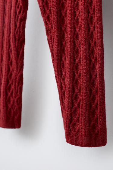 LEGGING EN MAILLE À TORSADES - Rouge foncé de Zara - Image 3