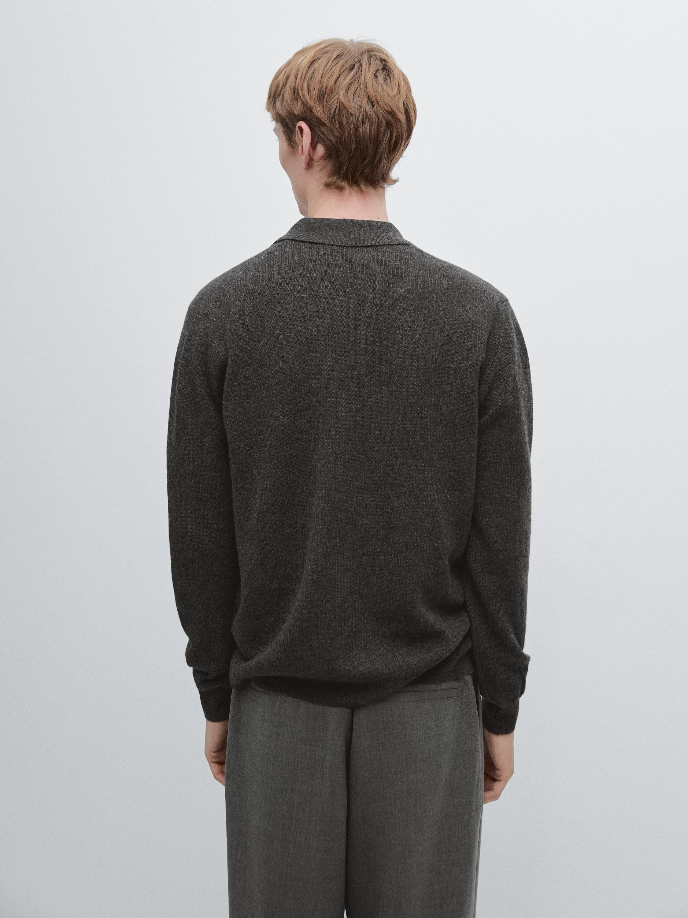 Knit wool blend polo sweater with zip
