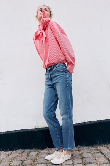 Z.01 MOM FIT HIGH-WAIST JEANS WITH PRESSED CREASE - Mid-blue by Zara