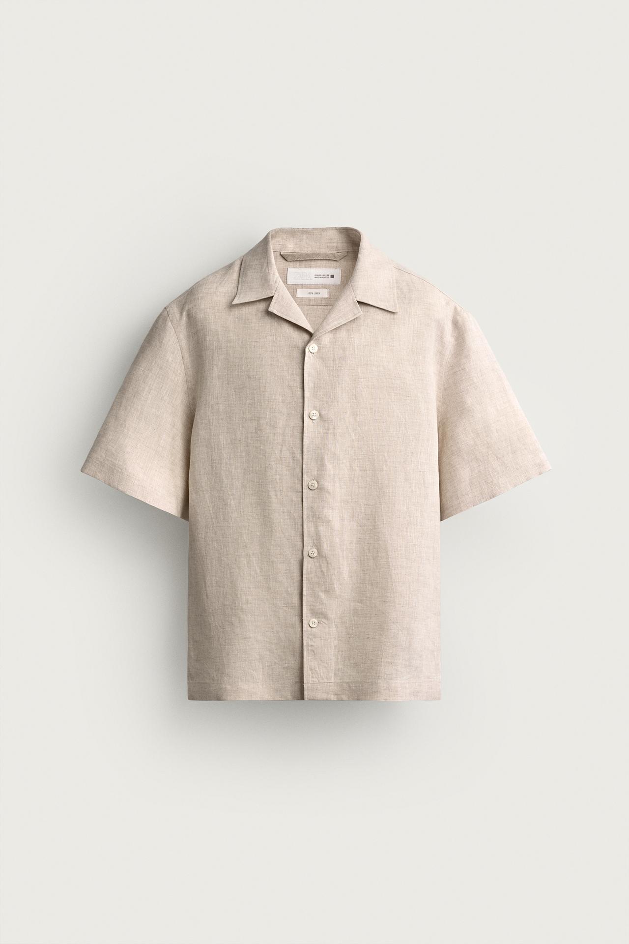 100% LINEN RELAXED FIT SHIRT — Light beige