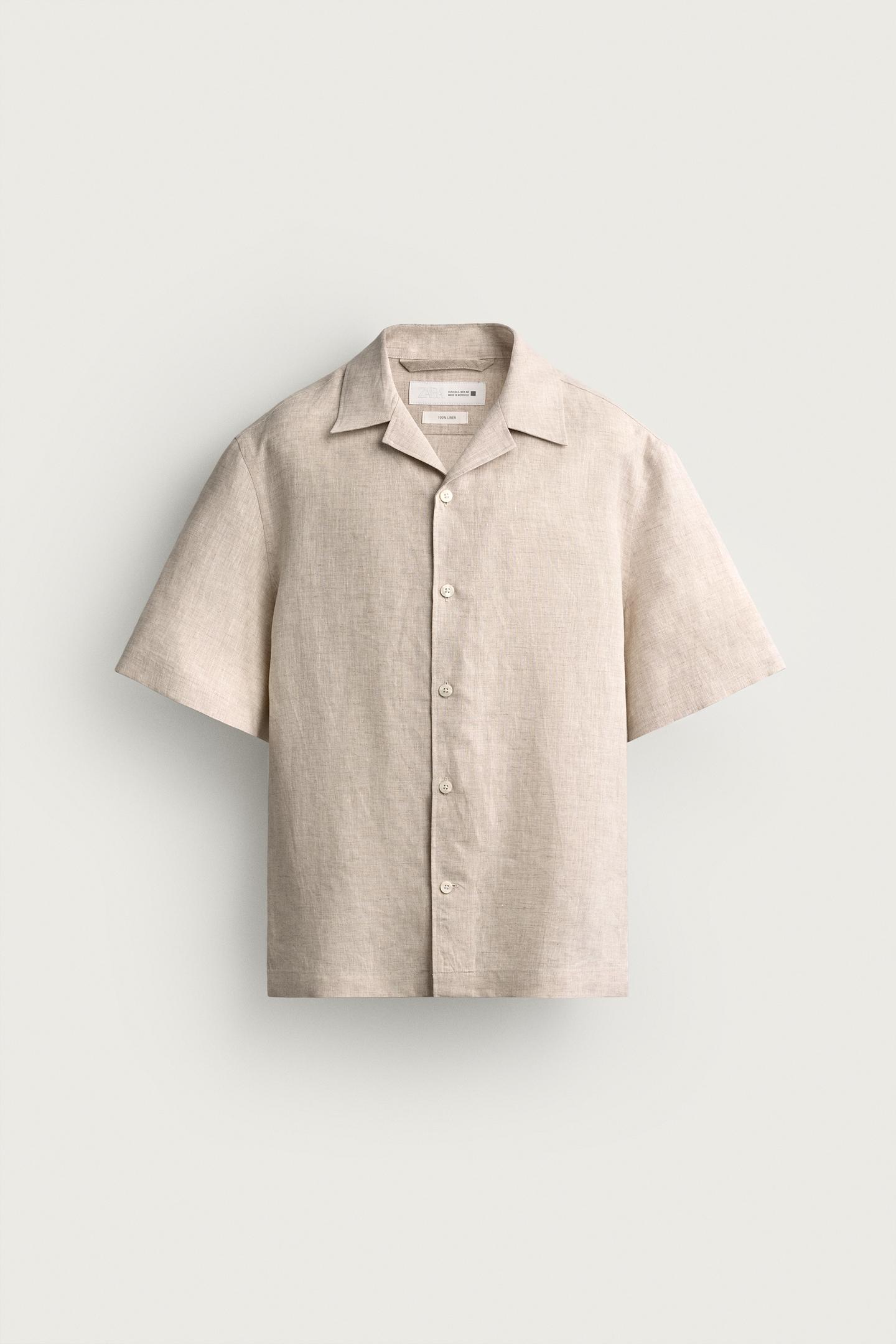 Мужская рубашка Zara 100% Linen Relaxed Fit, цвет: Светлый бежевый — фото 7