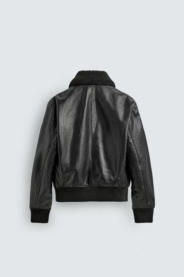 LEATHER JACKET WITH CONTRAST COLLAR - Black by Zara - Image 6