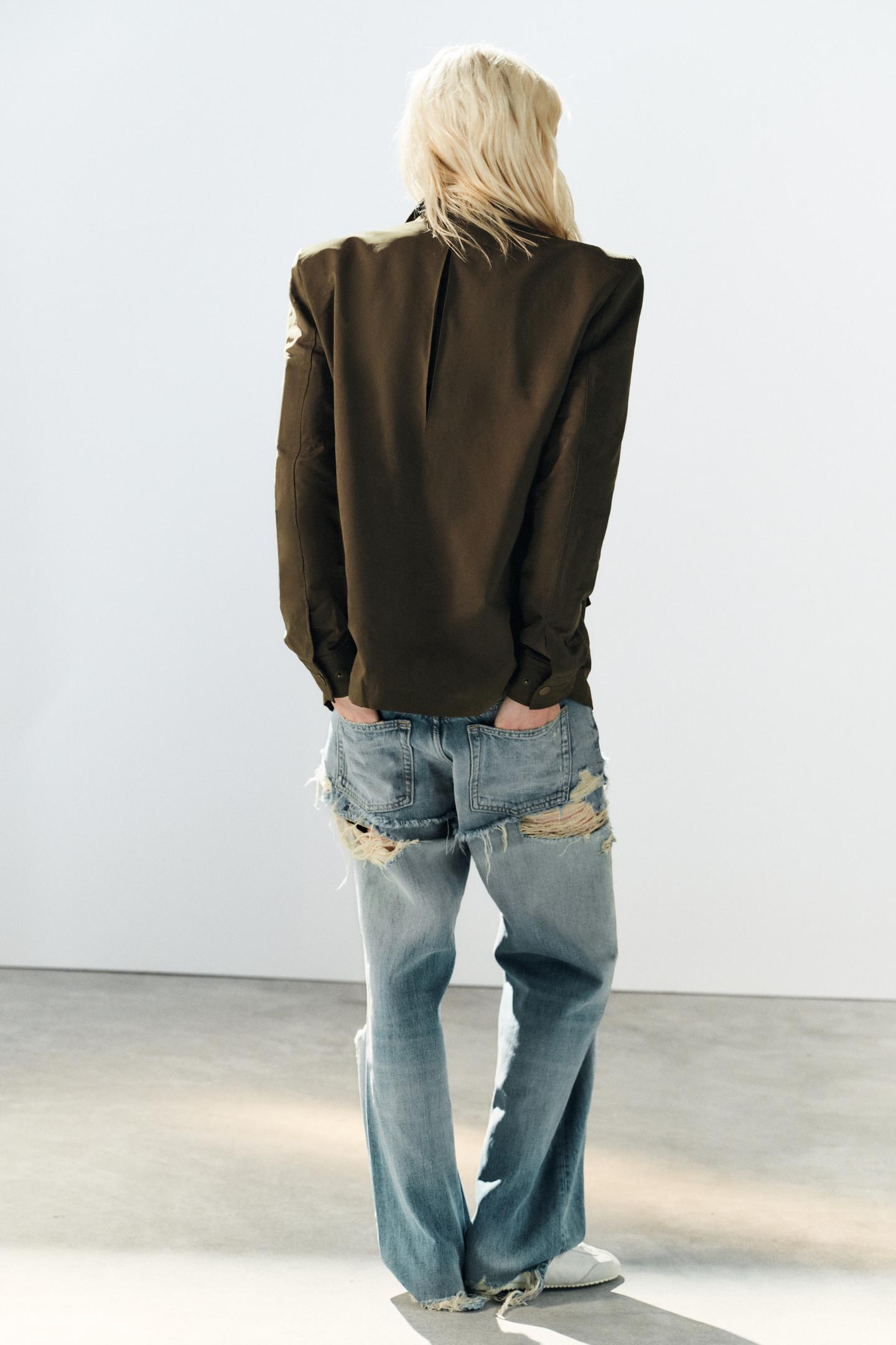 Женская куртка Zara Jacket with Shoulder Pads and Pockets, цвет: Хаки — фото 5