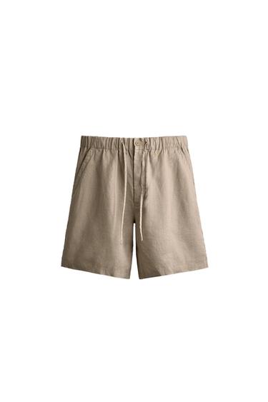 100% LINEN RELAXED FIT BERMUDA SHORTS - Taupe grey by Zara