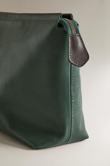 LEATHER TRAVEL WASH BAG - Green by Zara - Image 3