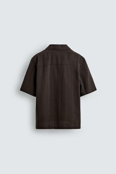 REGULAR FIT TEXTURED SHIRT - Brown by Zara - Image 7