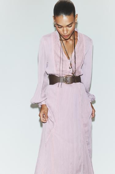 MIDI DRESS WITH BELT - dirty-mauve by Zara