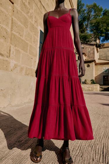 Zara LONG STRAPPY DRESS - Raspberry