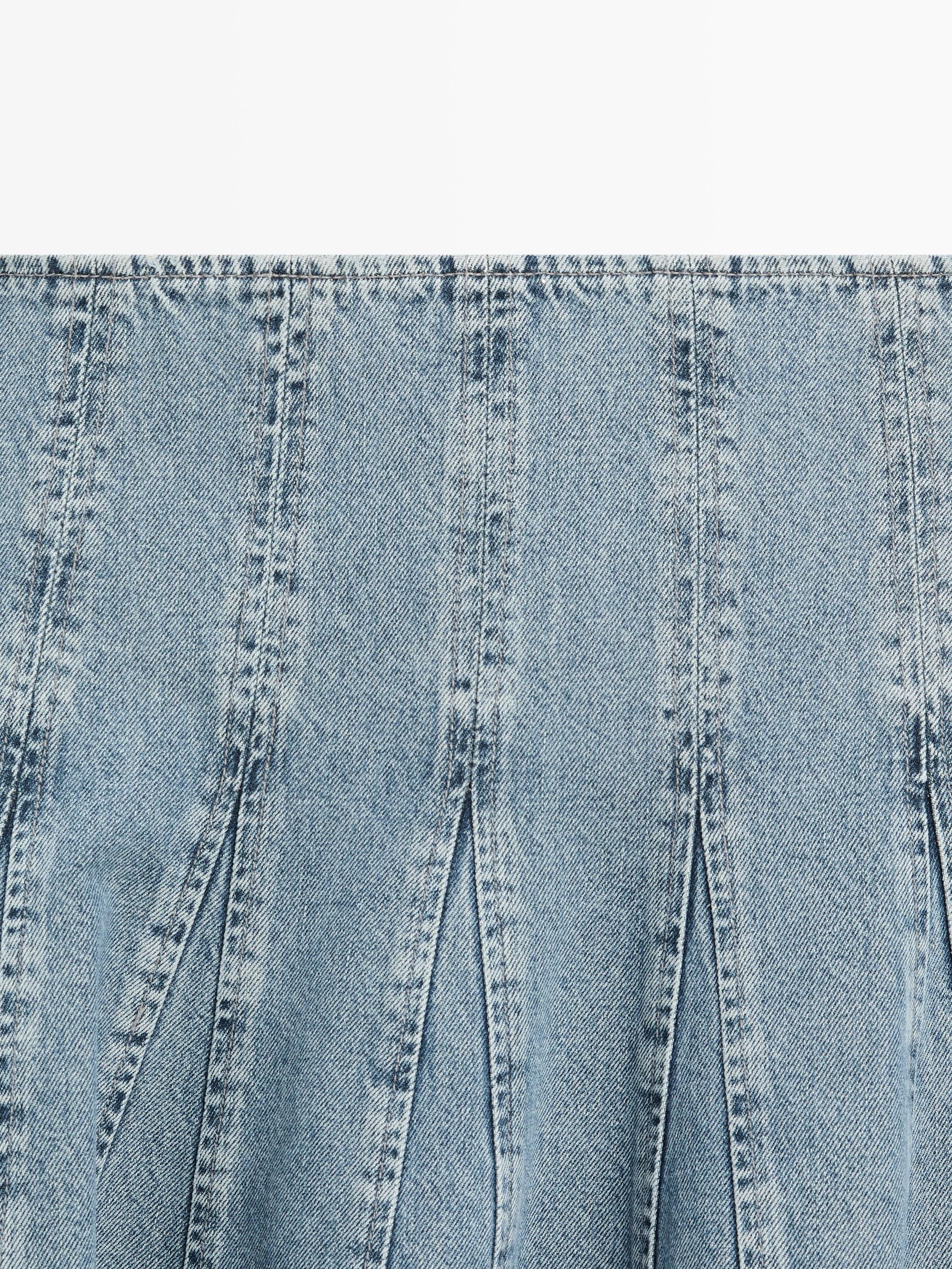 Denim godet midi skirt