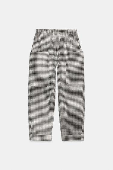 CHECK TROUSERS WITH ELASTIC WAIST - Black / White by Zara - Image 6