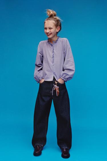 قميص مربعات وفريل - أزرق الخاص بـ Zara