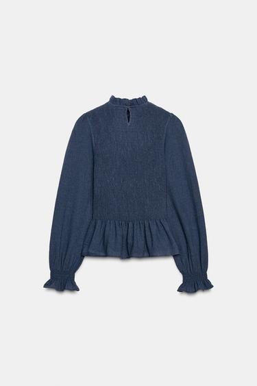 SMOCKED SHIRT - Blue by Zara - Image 8