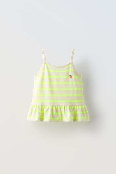 STRIPED RUFFLED T-SHIRT - Neon green by Zara