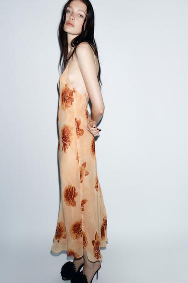 VESTIDO MIDI ESTAMPADO FLORES - Naranjas de Zara