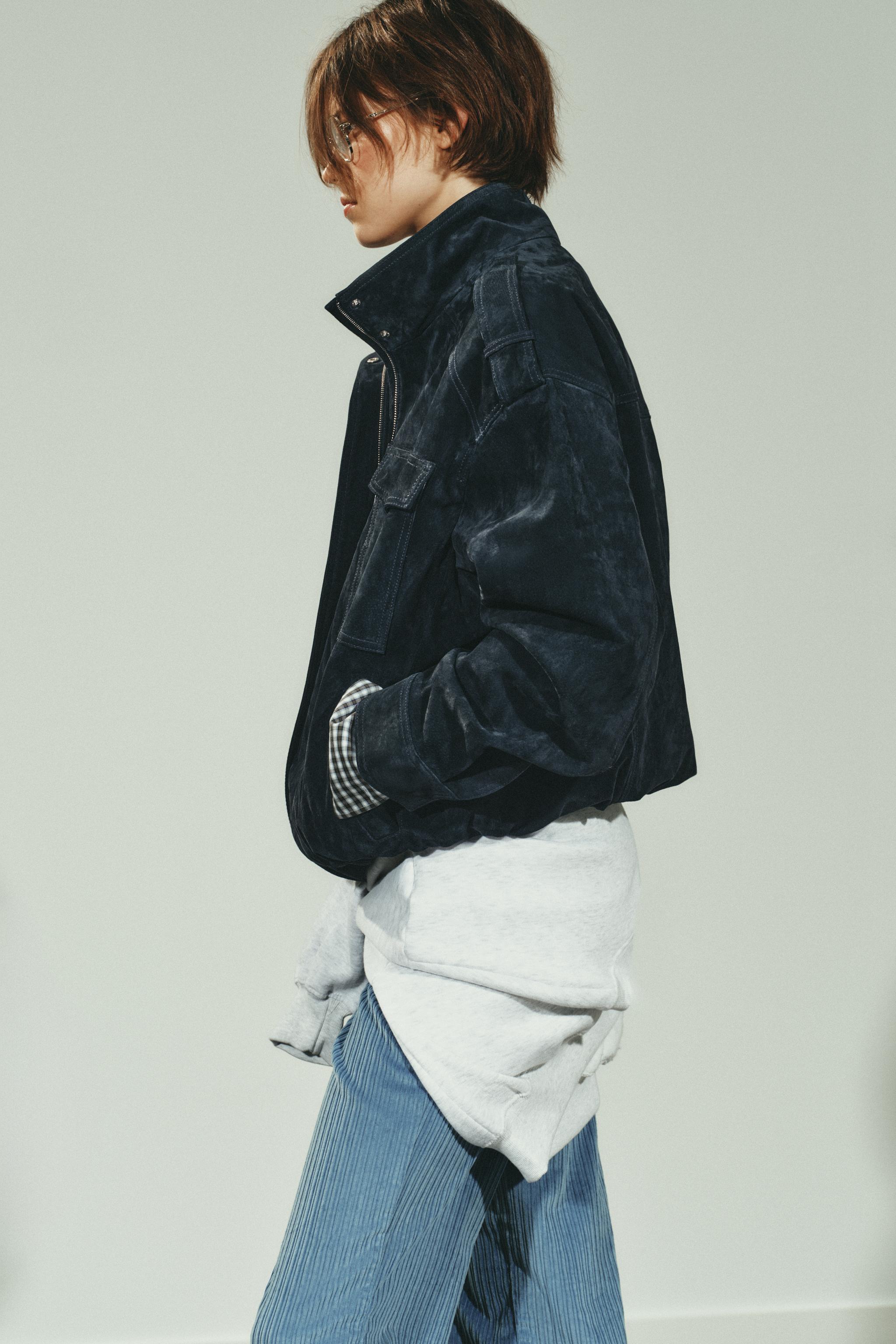 100% レザー スエード ポケットジャケット - ブルー | ZARA Japan / 日本