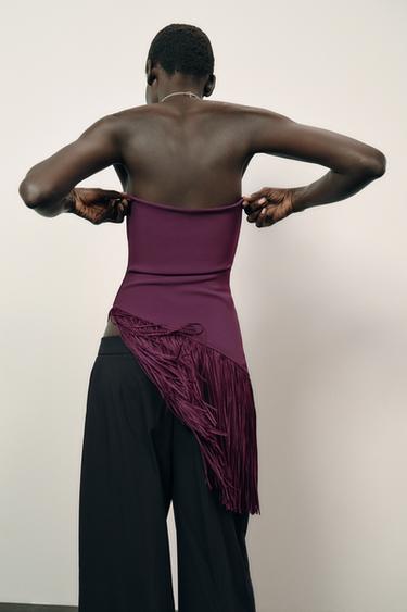 TOP BANDEAU STRETCH FRANGES - Pourpre de Zara - Image 5