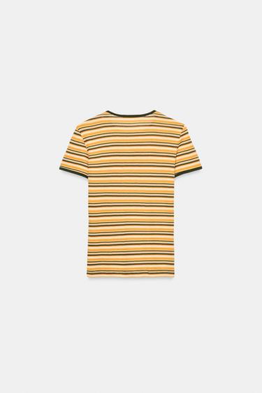 STRIPED T-SHIRT WITH CONTRAST PIPING - Yellow by Zara - Image 1