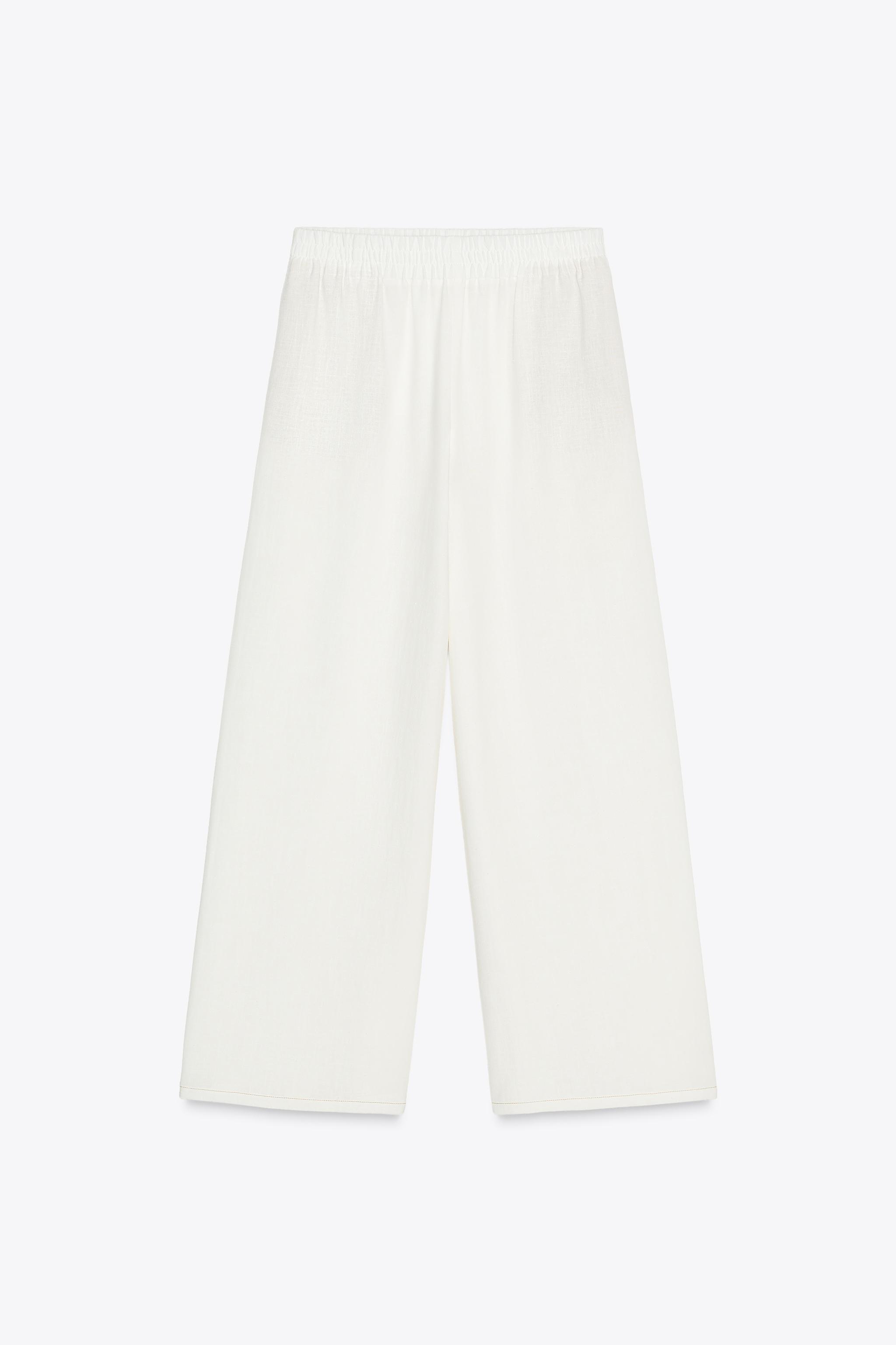 ☆ドイツ発*ZARA*新作*ラスティックラミーワイドパンツ/HL☆ ラミー入りラスティックワイドパンツ - オフホワイト | ZARA