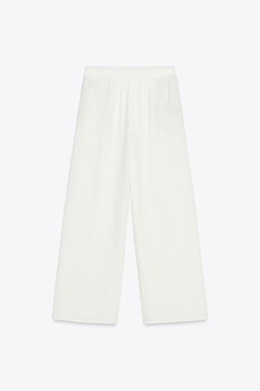 RUSTIC WIDE-LEG TROUSERS WITH RAMIE - Oyster-white by Zara - Image 5
