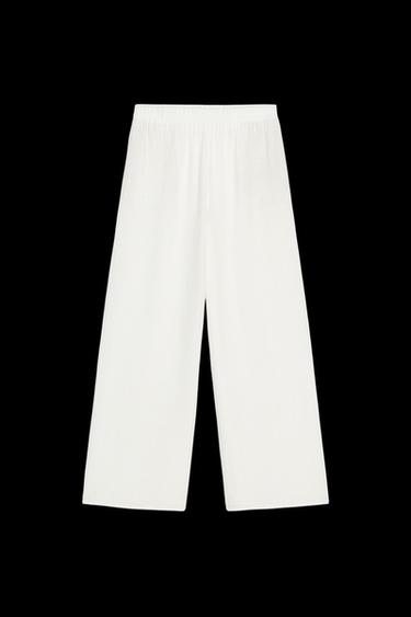 Zara RUSTIC WIDE LEG RAMIE PANTS - Oyster-white - Image 0