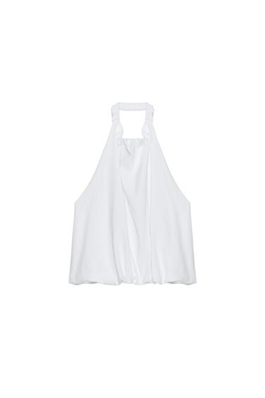 Zara HEAVY COTTON BALLOON HALTER TOP - White