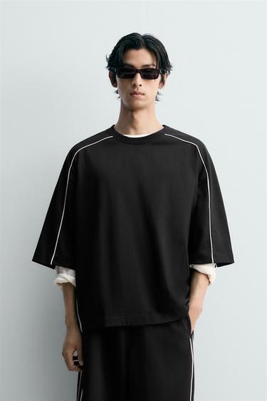 Zara 撞色滾邊運動衫 - 黑色
