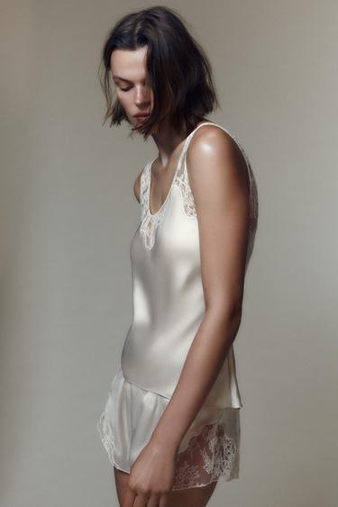ΤΟΠ ΣΑΤΙΝΕ ΣΕ ΣΤΥΛ LINGERIE ΜΕ ΔΑΝΤΕΛΑ - Εκρού του Zara