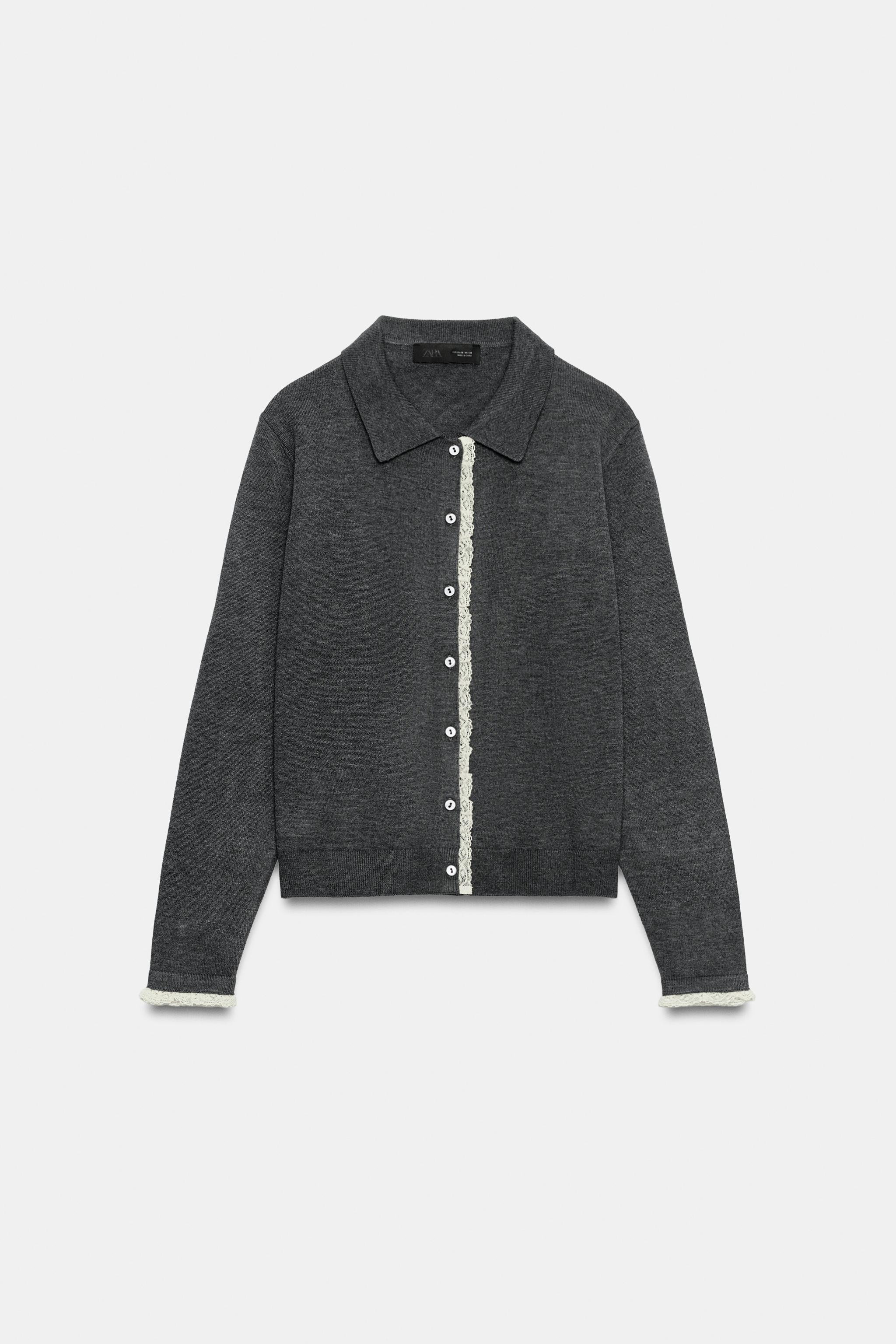 CONTRAST LACE-TRIM CARDIGAN