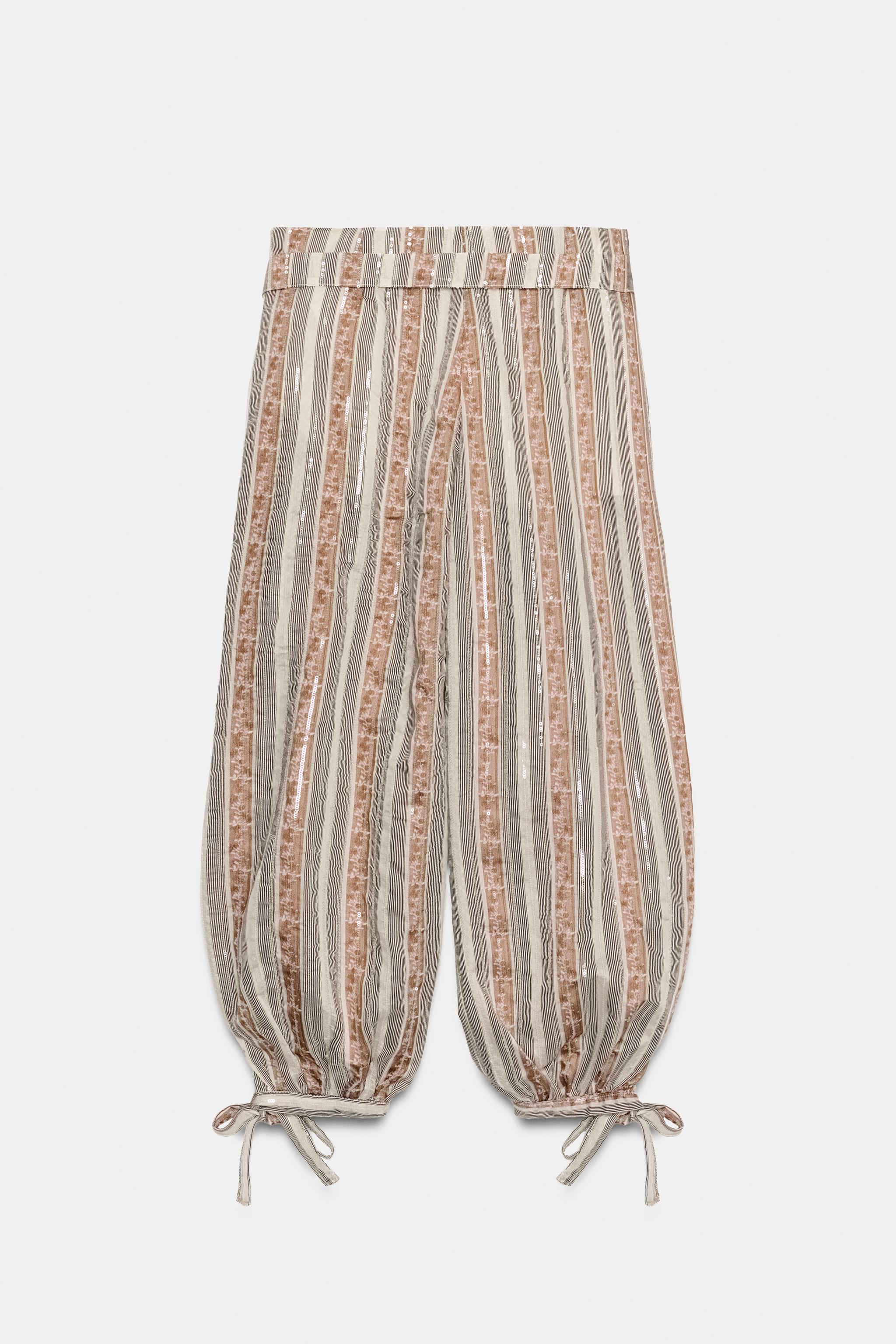 PANTALON BOUFFANT À CEINTURE RAYÉ