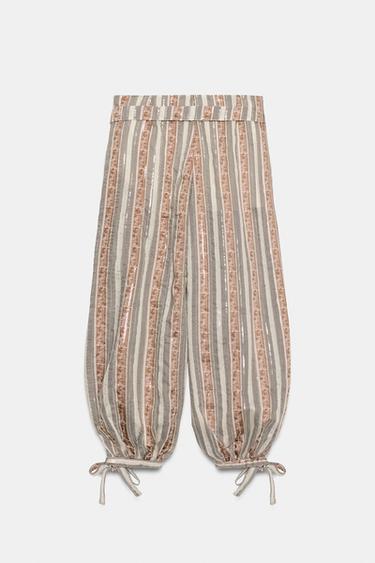 PANTALON BOUFFANT À CEINTURE RAYÉ - Multicolore de Zara - Image 8