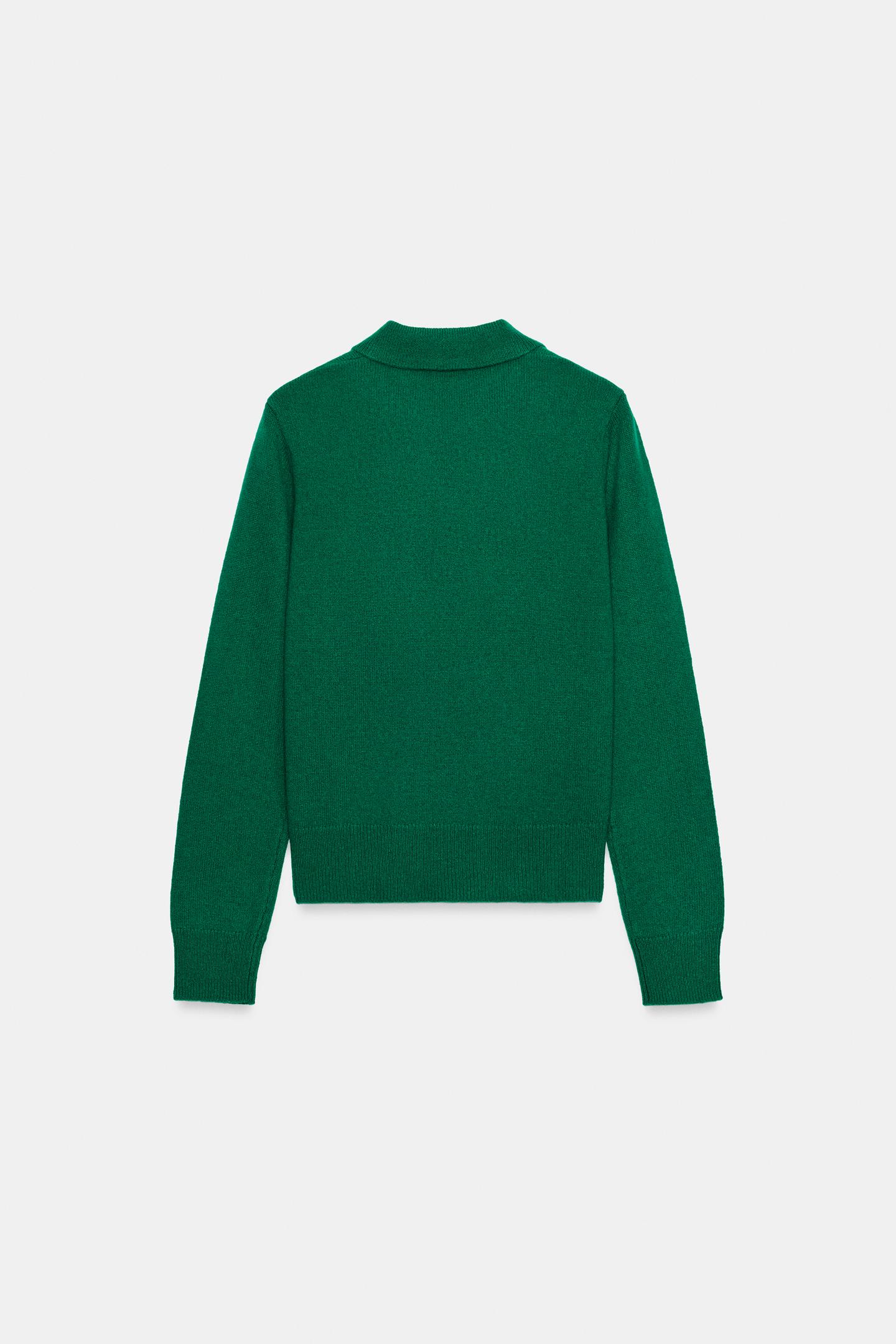 Женский свитер Zara 100% Wool Polo Sweater, цвет: Зелёный — фото 7