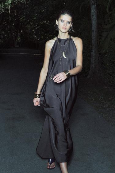 VESTIDO ACETINADO ZW COLLECTION - Petróleo da Zara