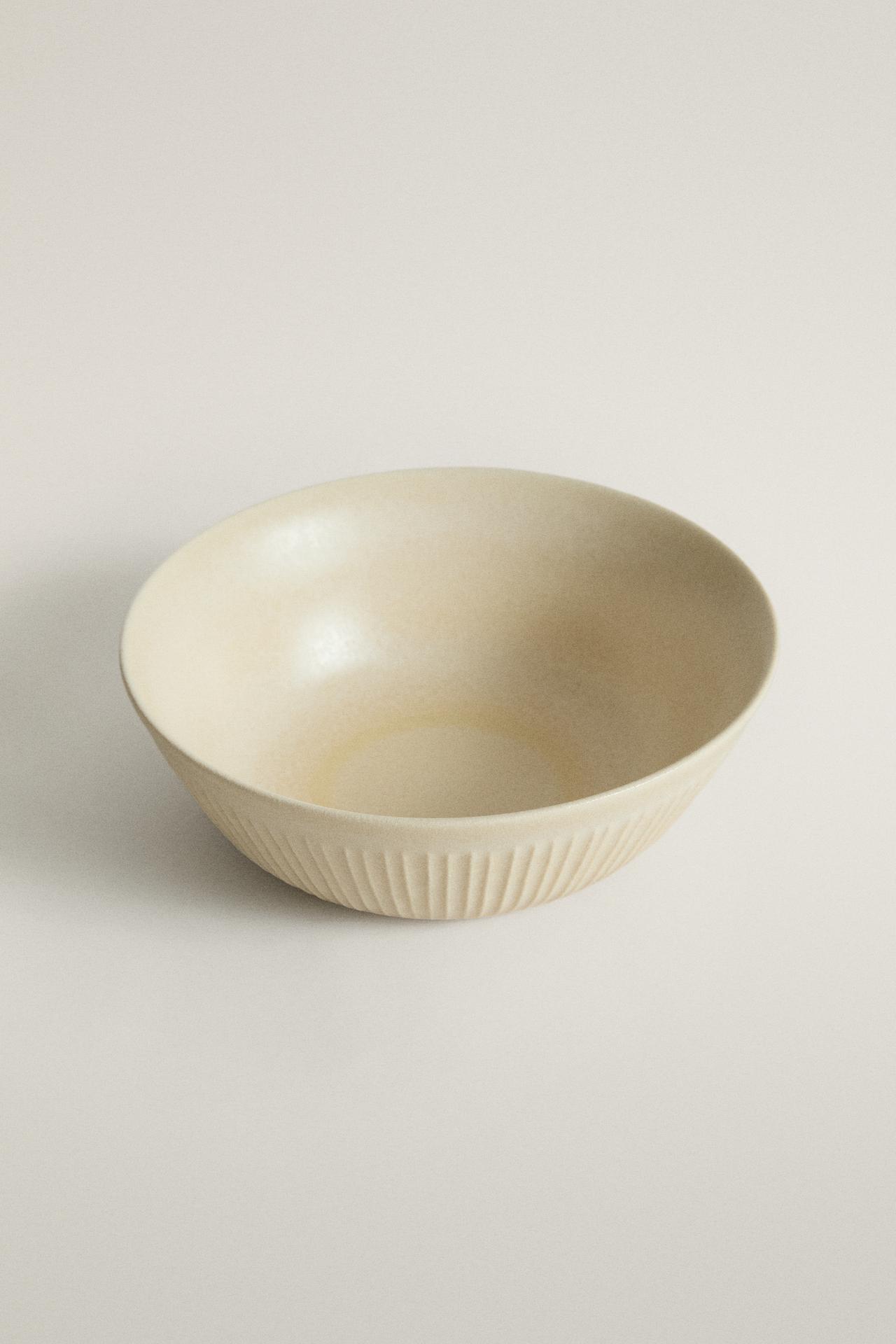 SCORED STONEWARE BOWL — Dark beige