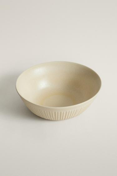SCORED STONEWARE BOWL — Dark beige 2