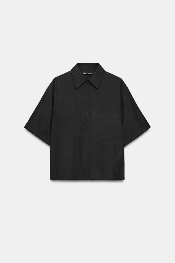 CAMISA FLUIDA BOLSILLOS - Negro de Zara - Imagen 0