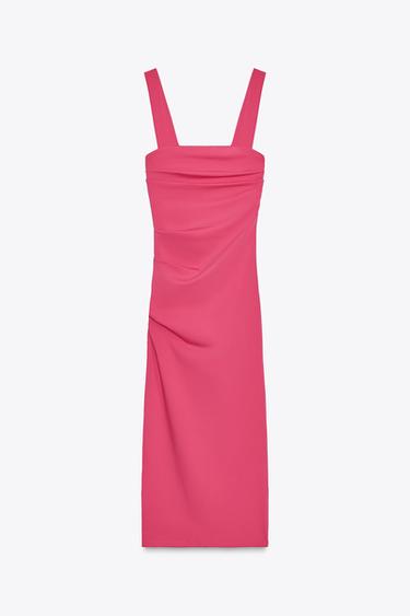 Zara PLEATED MIDI DRESS - Fuchsia - Image 0