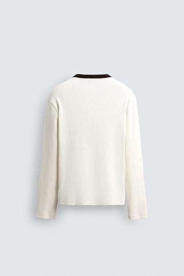 RIBBED HENLEY T-SHIRT - Oyster-white by Zara - Image 7