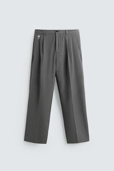 WIDE-LEG PLEATED TROUSERS - Grey marl by Zara