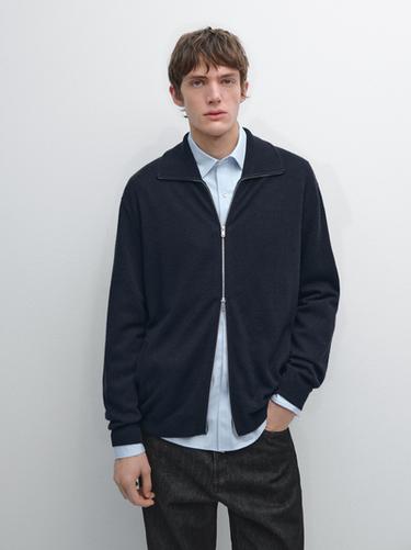 Zara Zip-up high neck cardigan - Navy blue