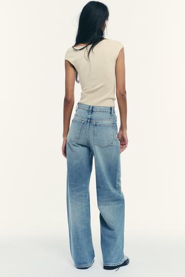 TRF WIDE-LEG HIGH-WAIST JEANS WITH CROSSOVER WAIST - Blue by Zara - Image 4