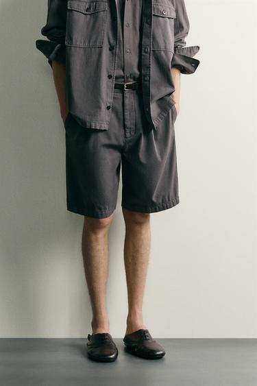 WASHED RELAXED FIT BERMUDA SHORTS - Grey by Zara