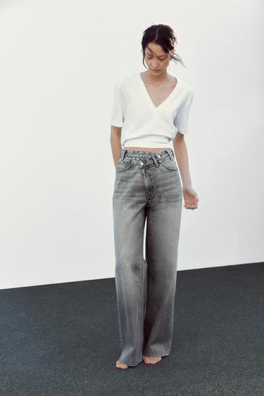 TRF MID-WAIST CROSSOVER BAGGY JEANS - Grey by Zara