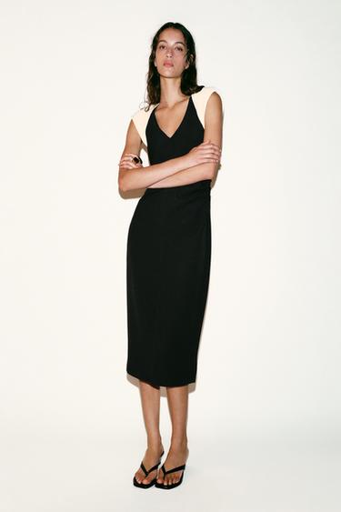 CONTRAST MIDI DRESS WITH SHOULDER PADS - Black / White by Zara