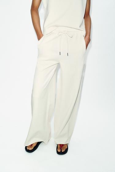 WIDE-LEG PLUSH TROUSERS - Ecru by Zara