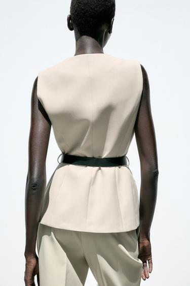 LONG WAISTCOAT WITH BELT - Sand by Zara - Image 5