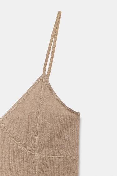 TOP À BRETELLES EN COTON - Beige chiné de Zara - Image 4